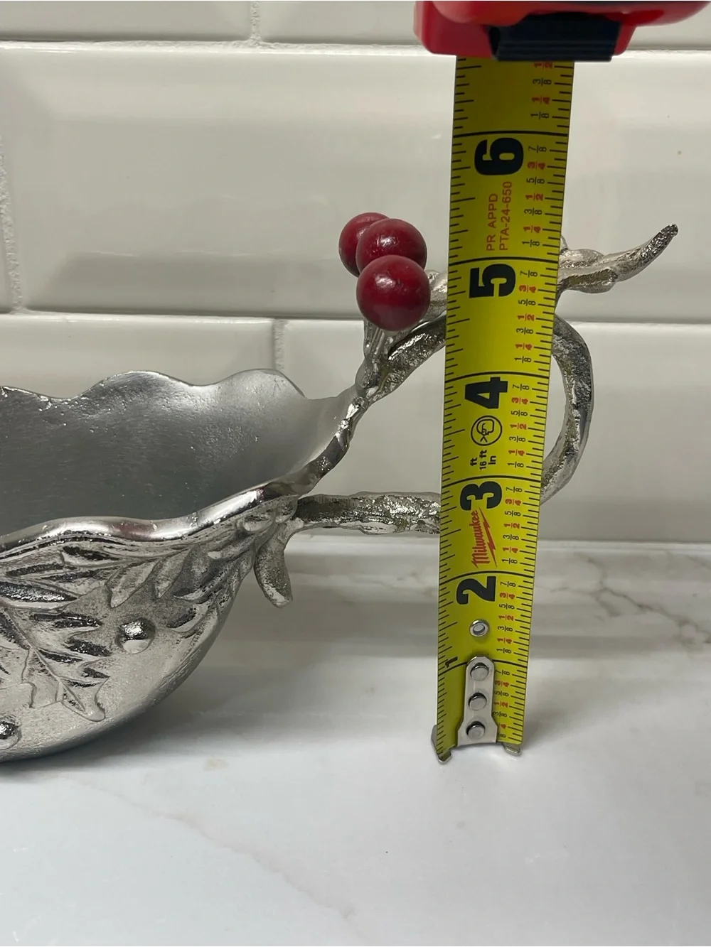 Gravy Boat -VTG- Silver - Metal - Holly Berry Christmas, Textured, 10Heavy Solid